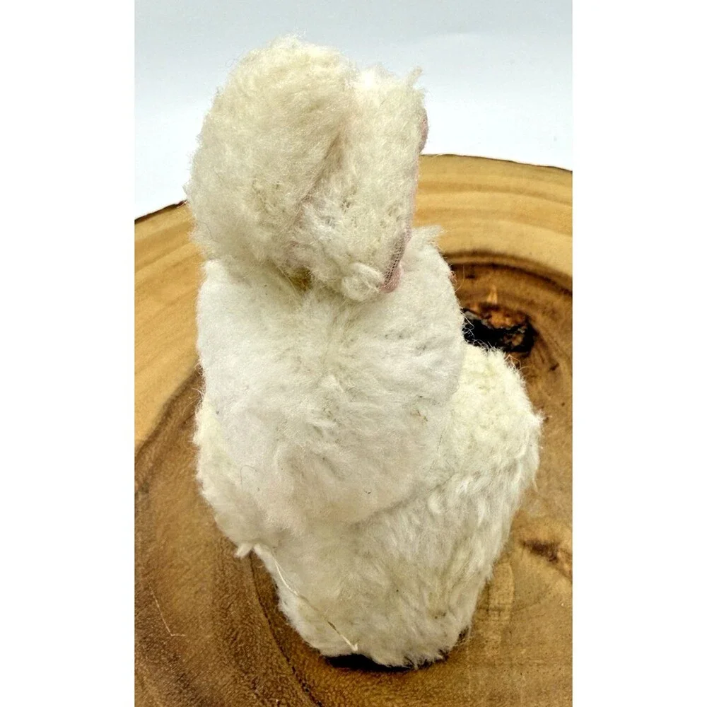 2 Vintage Miniature Porcelain Doll  in Fuzzy Fabric Bunny Costume 4
